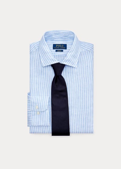 Camisa Polo Ralph Lauren Hombre Azules / Blancos - Slim Fit Striped Linen - FMKUP5362